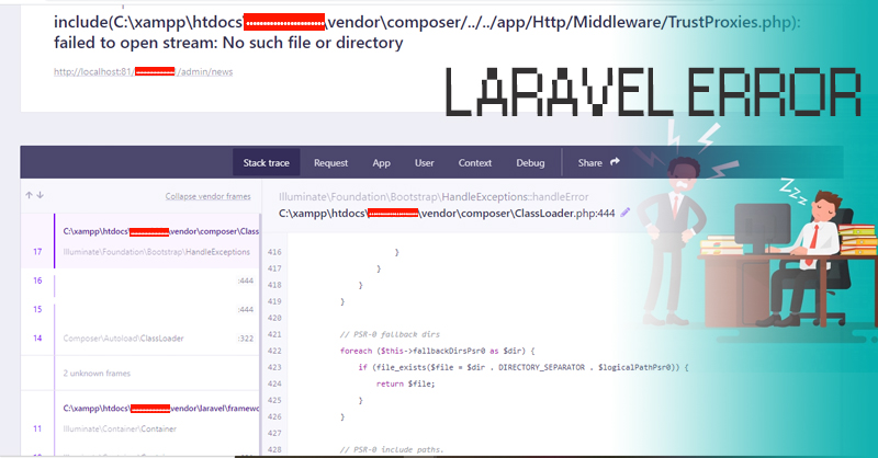 Laravel classloader.php error failed to open stream: No such file or directory
